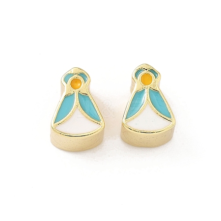Brass Enamel European Beads KK-B141-28G-1