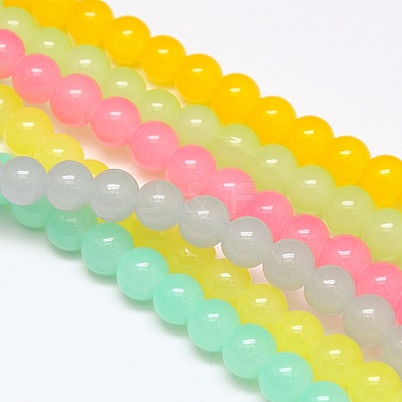 Imitation Jade Glass Round Bead Strands GLAA-A022C-8mm-M-1