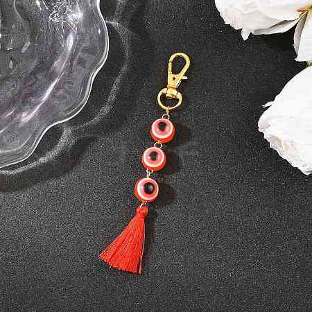 Resin Evil Eye Round Bead & Polyester Tassel Pendant Decorations HJEW-JM04164-02-1
