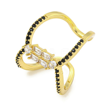 Rack Plating Brass Micro Pave Cubic Zirconia Open Cuff Rings for Women RJEW-F162-07G-1