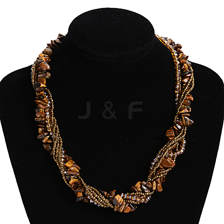 Tiger Eye Multi-strand Necklaces NJEW-L143-02-1