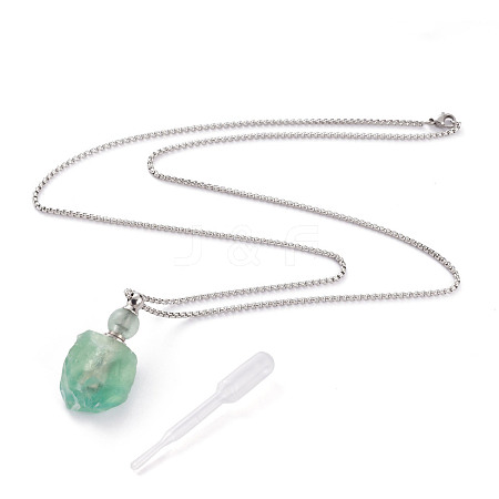 Natural Fluorite Openable Perfume Bottle Pendant Necklaces NJEW-H216-07P-1