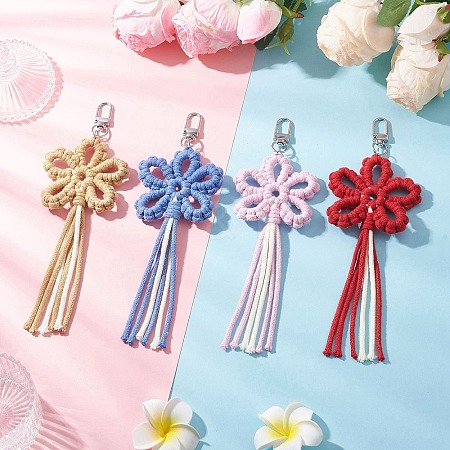 4Pcs Flower Cotton Threads Pendants Decorations HJEW-TA00399-1