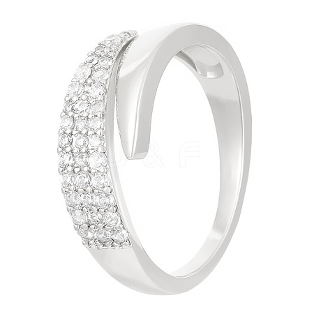 Brass Micro Pave Clear Cubic Zirconia Cuff Rings for Women FS-WGC3917-01-1