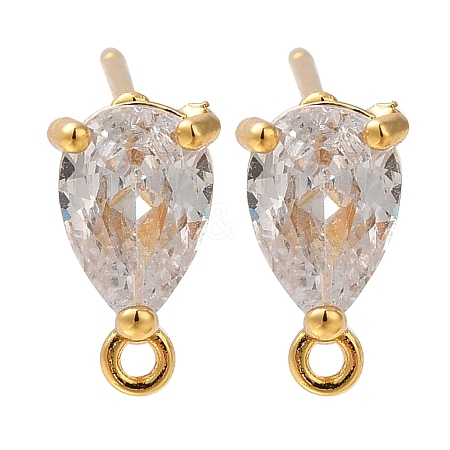 Brass Clear Cubic Zirconia Stud Earrings Finding for Women EJEW-B107-19G-1