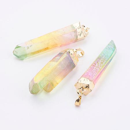 Electroplate Natural Quartz Crystal Pendants G-F463-26G-1