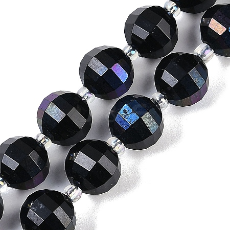 Electroplated Natural Black Onyx(Dyed & Heated) Beads Strands G-G182-B24-04-1