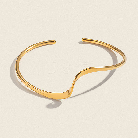 Minimalist Wave Shape 304 Stainless Steel Open Cuff Bracelets for Women XJ3196-1