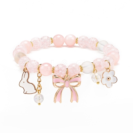 Synthetic Crackle Quartz & Natural Yellow Jade Beaded Stretch Bracelet BJEW-JB08527-01-1