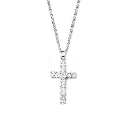 Brass Micro Pave Clear Zirconia Cross Pendant Necklaces NJEW-M211-05C-P-1