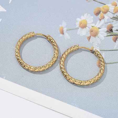 Ion Plating(IP) 304 Stainless Steel Grooved Hoop Earrings X-EJEW-M218-01C-G-1