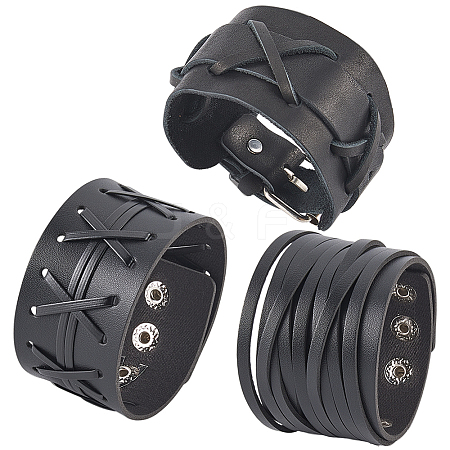 3Pcs 3 Styles Imitation Leather Cord Bracelets for Men BJEW-CL0001-54A-1