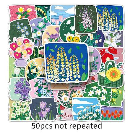 50Pcs Flower PET Waterproof Stickers PW-WG83257-01-1