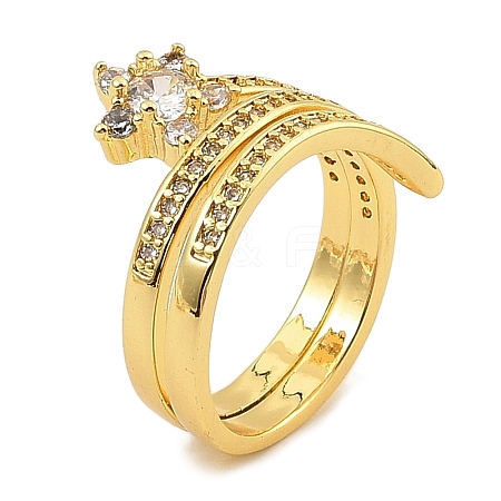 Rack Plating Brass Micro Pave  Clear Cubic Zirconia Rings for Women RJEW-S392-06G-1