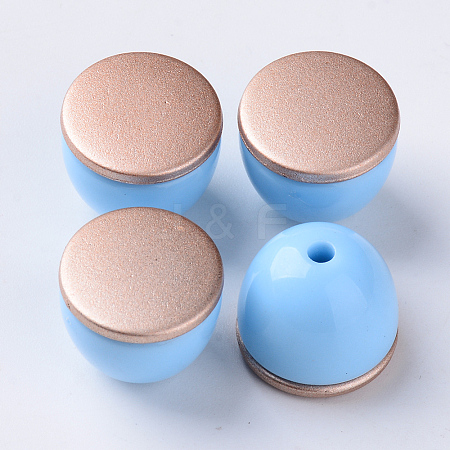  Jewelry Beads Findings Opaque Acrylic Beads, Two Tone, with Rose Gold Plated Flat Plate, Half Drilled, Half Oval, LightSkyBlue, 16x14mm, Half Hole: 2.5mm