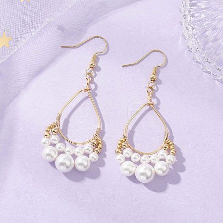 Copper Wired Shell Pearl & Pearl Dangle Earrings EJEW-JE06902-1