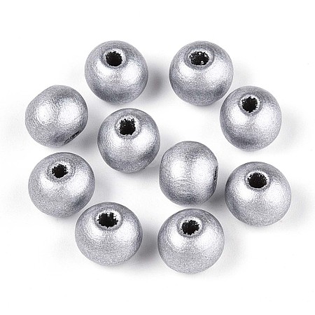 Spray Painted Round Natural Schima Wood Beads WOOD-A018-8mm-02-1