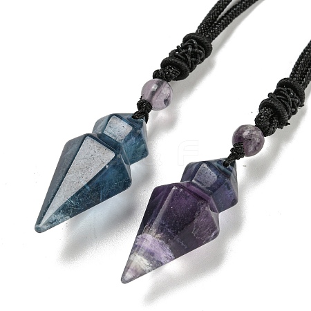 Natural Fluorite Conical Pendulum Pendant Necklace with Nylon Cord for Women NJEW-B106-01H-1