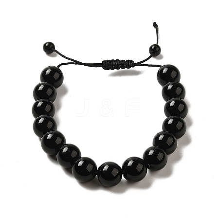 12.5mm Round Natural Bkack Stone Braided Bead Bracelets for Women Men BJEW-C060-01E-1