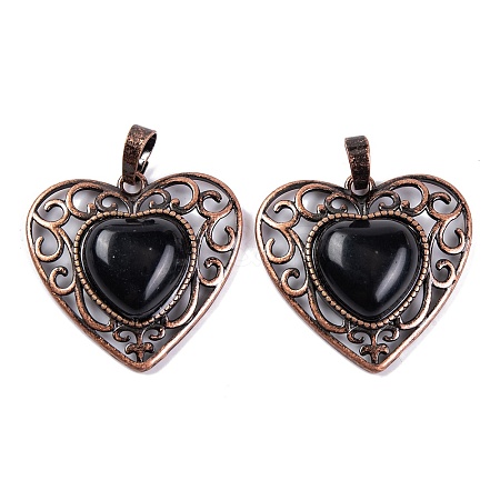 Natural Obsidian Peach Love Heart Pendants G-G158-01-13-1