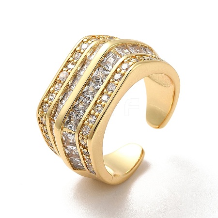 Clear Cubic Zirconia Multi Line Open Cuff Ring RJEW-C041-01G-1