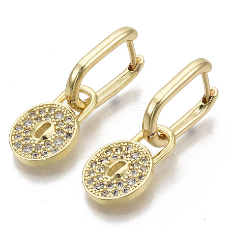 Brass Micro Pave Clear Cubic Zirconia Dangle Huggie Hoop Earrings EJEW-R115-002-NF-1