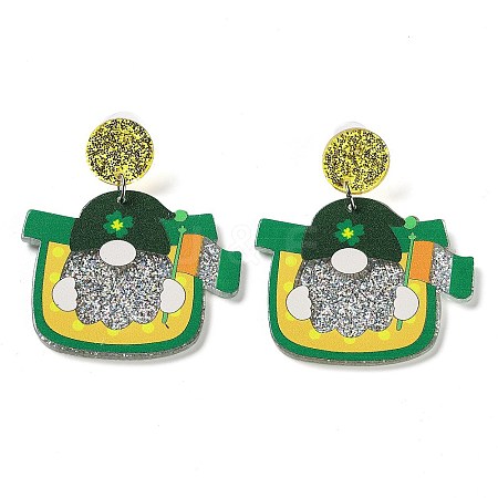Saint Patrick's Day Sparkling Acrylic Dangle Stud Earrings LS-EJEW-P243-A02-1