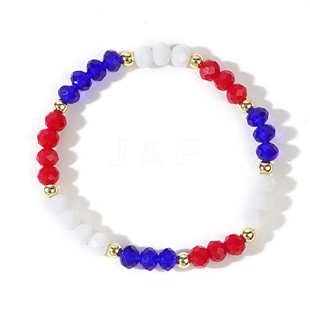 USA Flag Blue & White Glass Beaded Stretch Bracelets For Women Men ER7241-1-1