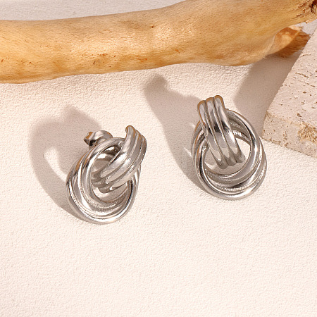 304 Stainless Steel Texture Multi-circle Knot Stud Earrings WP5091-2-1