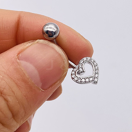 304 Stainless Steel Micro Pave Cubic Zirconia Belly Rings WGADED5-08-1