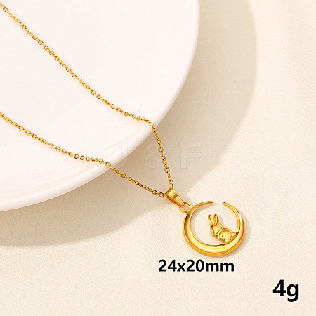 Stainless Steel Crescent Moon with Rabbit Pendant Punk Hip-hop Necklaces Jewelry Accessories PU7572-6-1