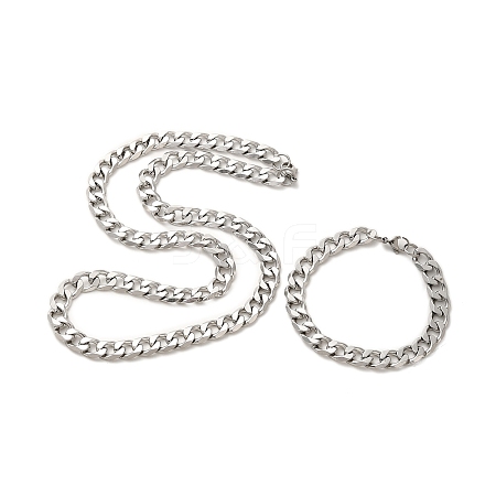 202 Stainless Steel Curb Chain Necklaces & Bracelets Jewelry Sets for Unisex STAS-A100-20P-1