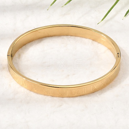 304 Stainless Steel Roman Numerals Hinged Cuff Bangles for Women SA-CBAC920-12G-1