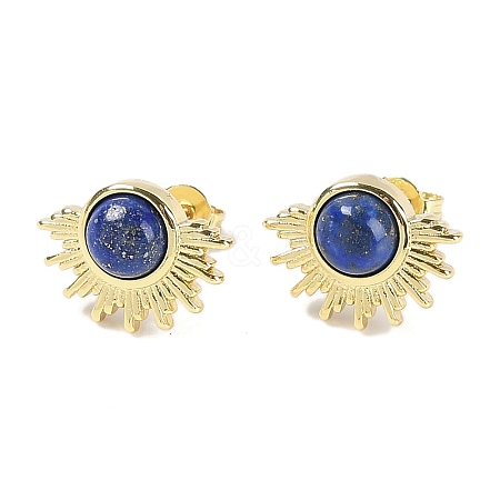 Natural Lapis Lazuli Stud Earrings EJEW-K288-01G-05-1