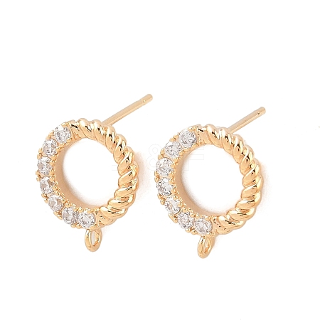 Brass Micro Pave Clear Cubic Zirconia Ring Stud Earring Findings KK-Z133-02G-02-1