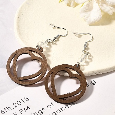 304 Stainless Steel Wood Hollow Heart Dangle Earrings EJEW-M074-03P-1