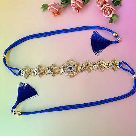 Alloy Capri Blue Rhinestone Flower Link Chains Polyester Tassel Waist Belly Chains for Women FS-WGA1448-04-1