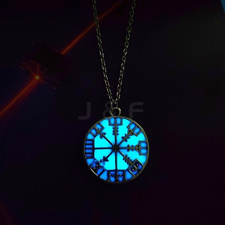 Luminous Glow in the Dark Alloy Viking Compass Pendant Cable Chain Nekclaces PW-WG9C52A-01-1