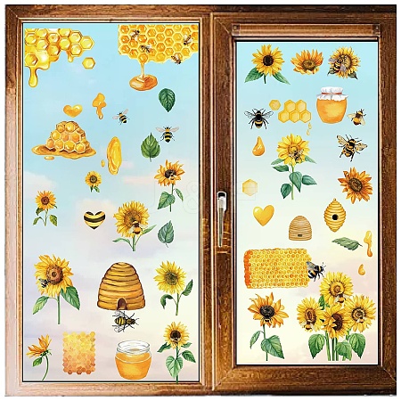 8 Sheets 8 Styles Bees Theme PVC Waterproof Wall Stickers DIY-WH0345-094-1