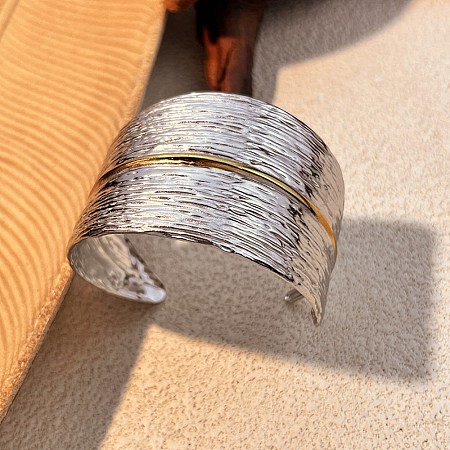 304 Stainless Steel Cuff Bangles for Women BJEW-D363-01A-PG-1