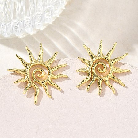 Sun Brass Stud Earrings for Women EJEW-A167-08G-1