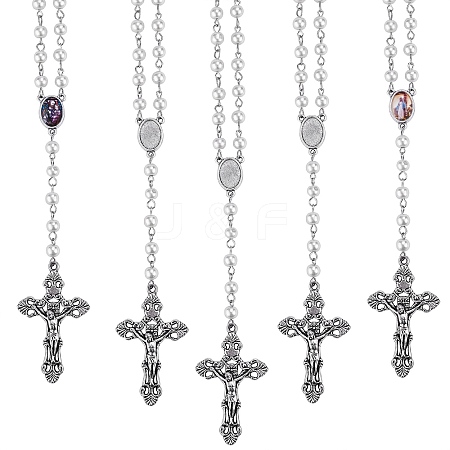 5Pcs Rosary Bead Necklace NJEW-SW00017-1