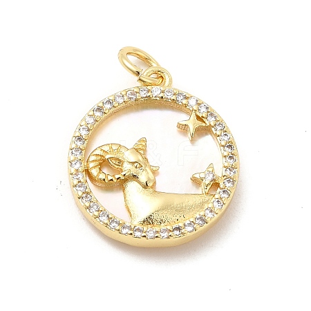 Brass Clear Cubic Zirconia with Shell Pendants KK-G450-02G-07-1