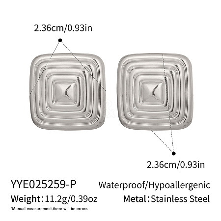 304 Stainless Steel Geometric Textured Square Stud Earrings VM3075-2-1