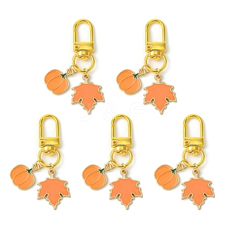 5Pcs Pumpkin & Maple Leaf Alloy Enamel Pendant Decorations HJEW-JM02737-1