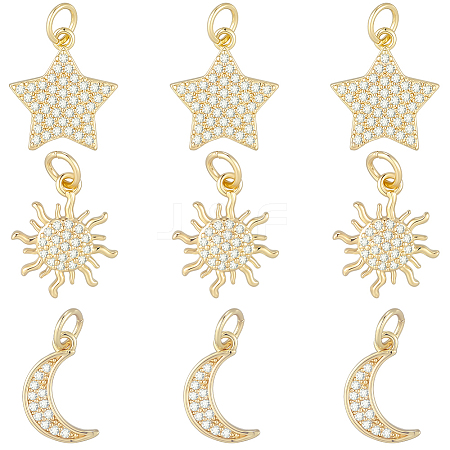 9Pcs 3 Styles Brass Micro Pave Cubic Zirconia Pendants ZIRC-BBC0003-75-1