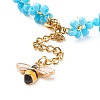 Glass Seed Beaded Flower Necklace with Alloy Enamel Bee Charm NJEW-JN03817-01-5