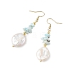 Natural Larimar Chip & Natural Keshi Pearl Dangle Earrings EJEW-JE07445-02-4