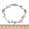 Brass Micro Pave Cubic Zirconia Oval & Leaf Link Chain Bracelets for Women BJEW-G764-05P-01-5