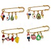 4Pcs 4 Style Ice-cream and Fruit Enamel Charm Safety Pins Brooches JX118A-1